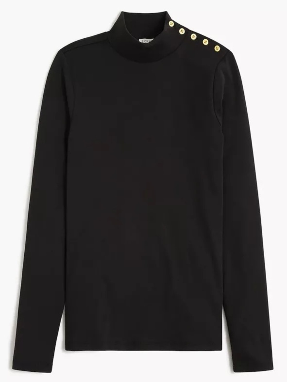 J. Crew Factory Black MockNeck Top with Gold Shoulder Buttons Size Small New